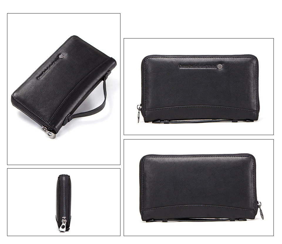Genuine Leather Men Clutch Wallet  Brand Male Card Holder Long  Zipper Around Travel Purse With Passport Holder 6.5" Phone Case