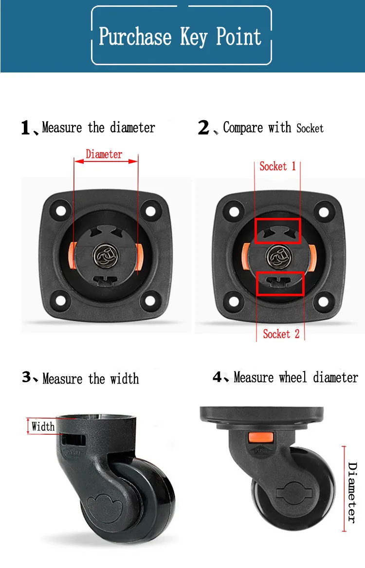 Suitcase Luggage Replacement Accessories Dismountable Removable Universal Wheels Plug-In Detachable Wheel Pulley Repair Parts