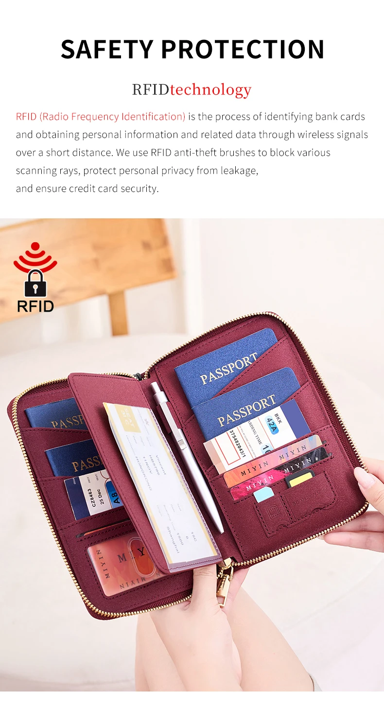 FID Anti-Theft Zipp Passport Holder Multi-Functional Organizer for Passports and Tickets Essential Travel Passport Wallet Unisex