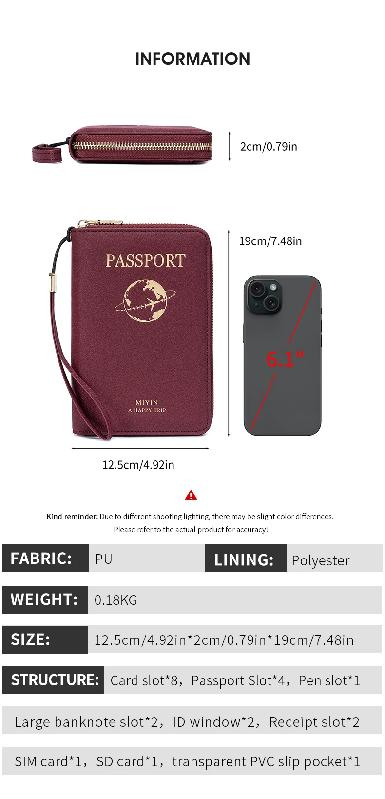 FID Anti-Theft Zipp Passport Holder Multi-Functional Organizer for Passports and Tickets Essential Travel Passport Wallet Unisex