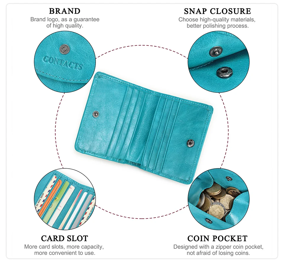 Contact'S Fashion Genuine Leather Designer Wallets Luxury for Women Small Coin Purse Women Card Holder Mini Clutch