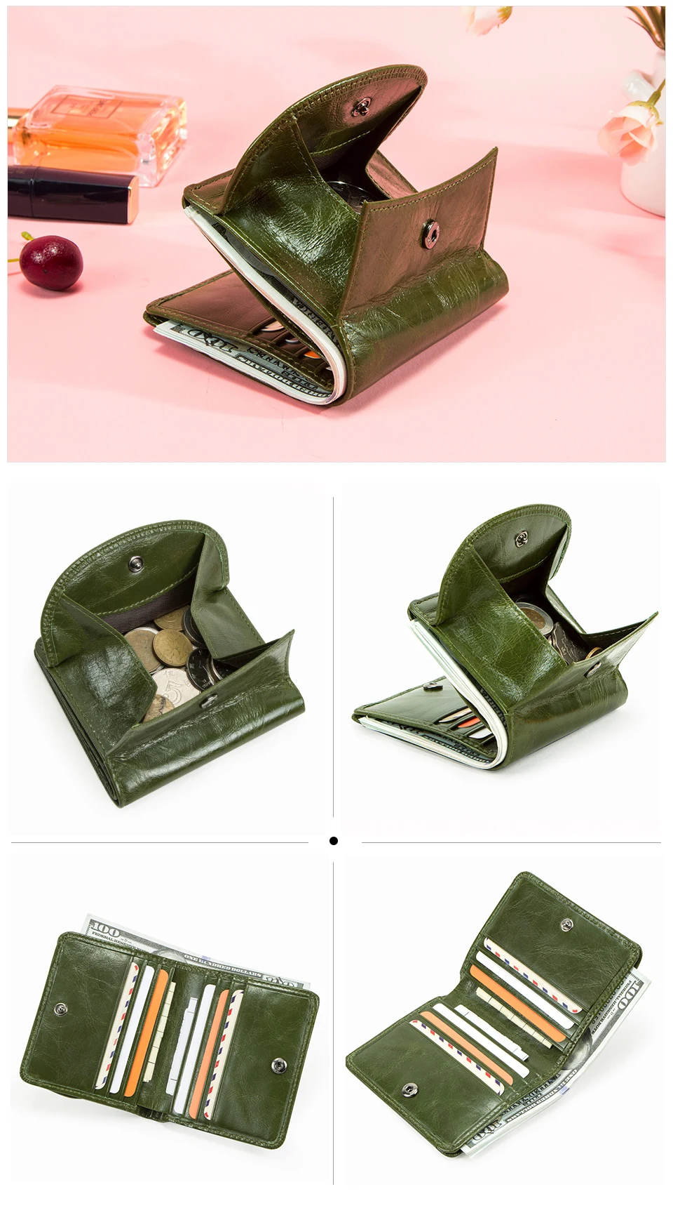 Contact'S Fashion Genuine Leather Designer Wallets Luxury for Women Small Coin Purse Women Card Holder Mini Clutch