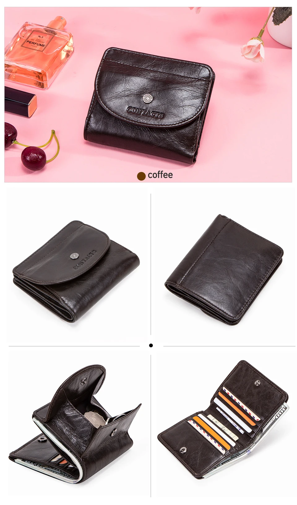 Contact'S Fashion Genuine Leather Designer Wallets Luxury for Women Small Coin Purse Women Card Holder Mini Clutch