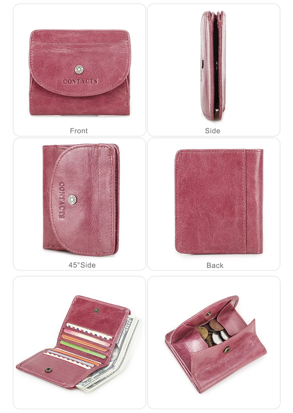 Contact'S Fashion Genuine Leather Designer Wallets Luxury for Women Small Coin Purse Women Card Holder Mini Clutch