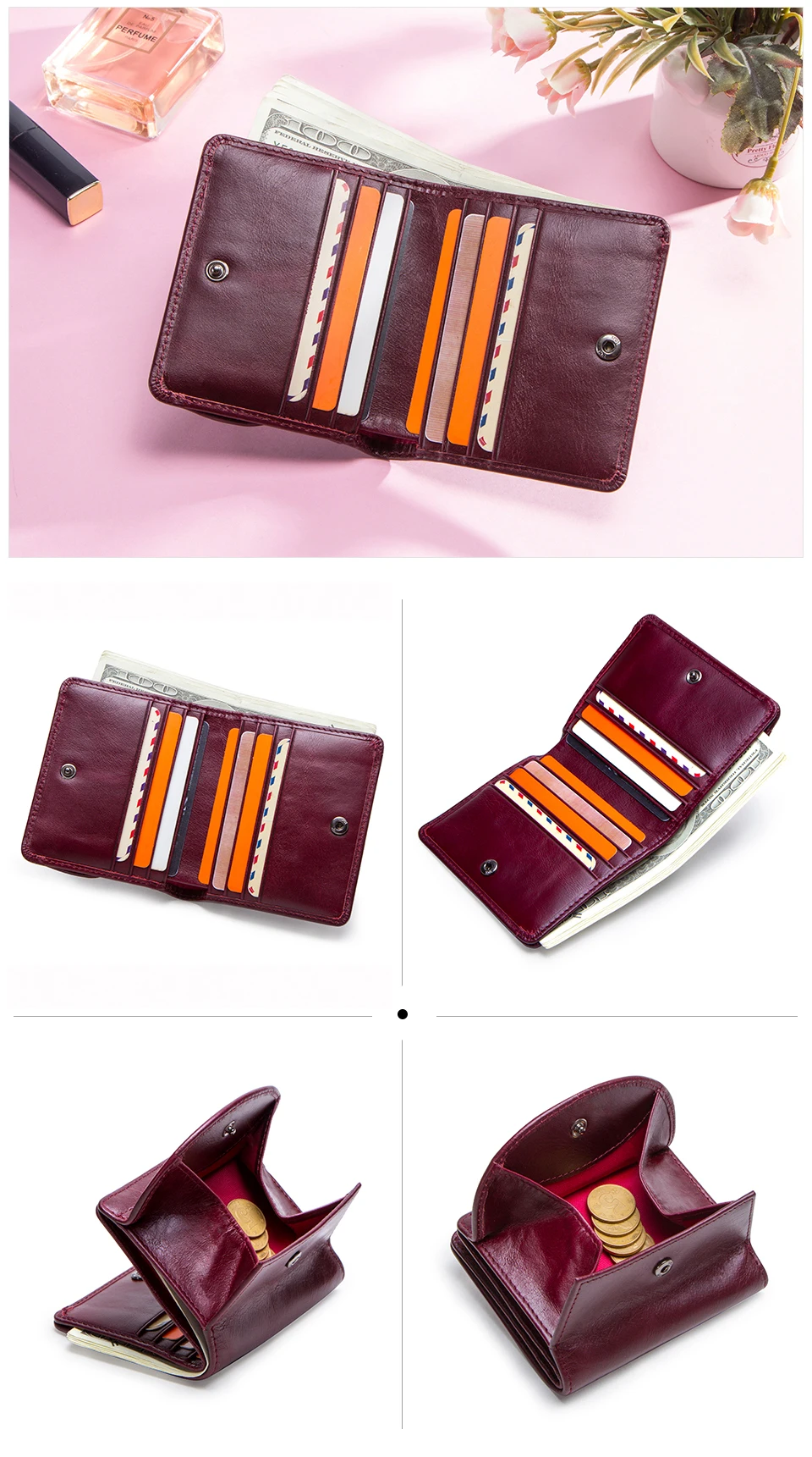 Contact'S Fashion Genuine Leather Designer Wallets Luxury for Women Small Coin Purse Women Card Holder Mini Clutch