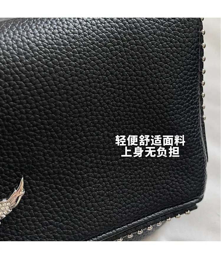 New French Classic Fashion Versatile Chain Inlaid Diamond Crossshoulder Single Shoulder Crossshoulder Wings Female PU Bag