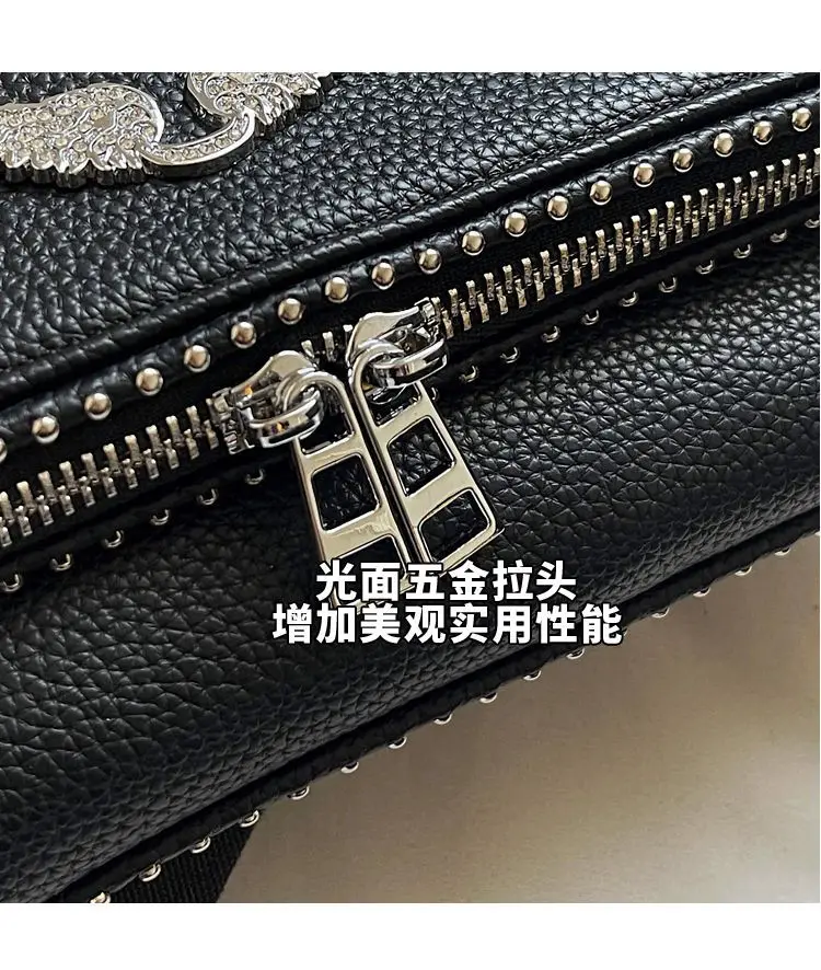 New French Classic Fashion Versatile Chain Inlaid Diamond Crossshoulder Single Shoulder Crossshoulder Wings Female PU Bag