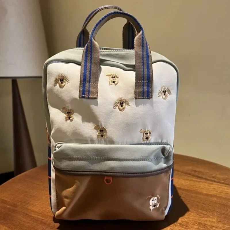 2026 New Cartoon Cute Teddy Bear Embroidered Unisex Backpack Plaid Patchwork Student School Bag Fashionable Casual Backpack