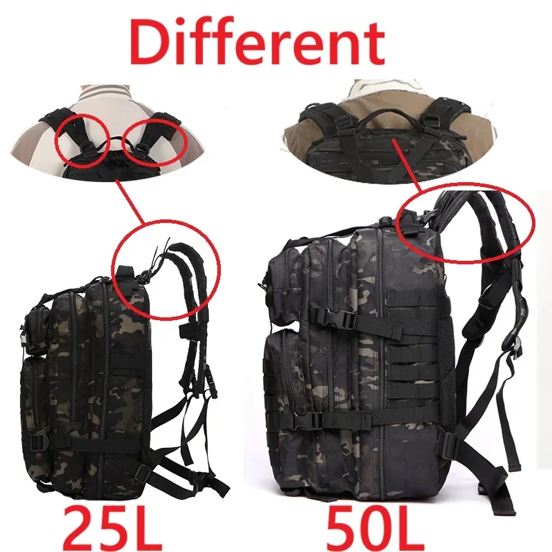 50L Durable Nylon Waterproof Tactical Backpack for Outdoor Hiking Fishing Hunting Camping Trekking Sports Travel Shoulder Bag