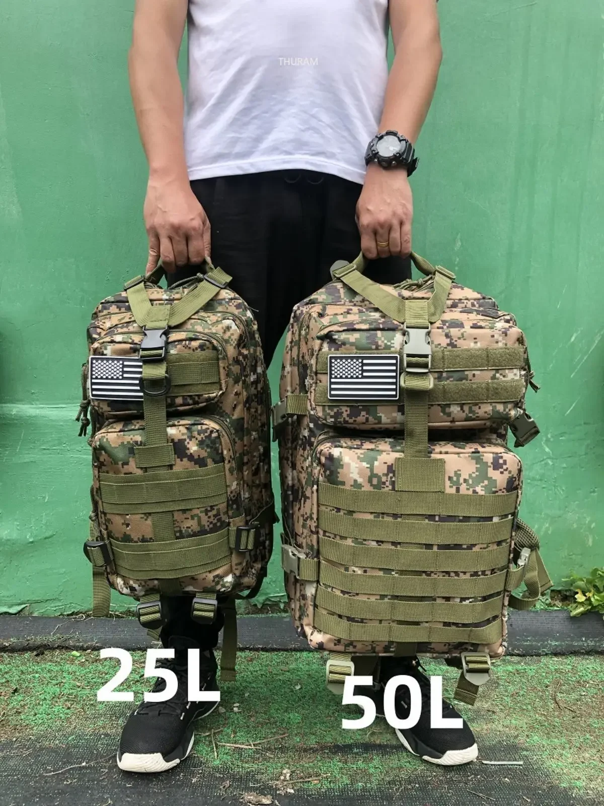 50L Durable Nylon Waterproof Tactical Backpack for Outdoor Hiking Fishing Hunting Camping Trekking Sports Travel Shoulder Bag