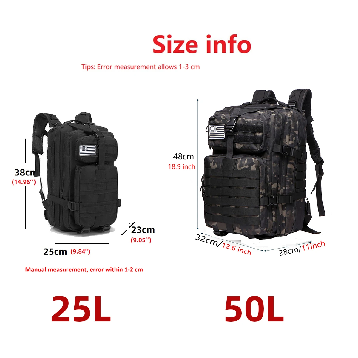 50L Durable Nylon Waterproof Tactical Backpack for Outdoor Hiking Fishing Hunting Camping Trekking Sports Travel Shoulder Bag