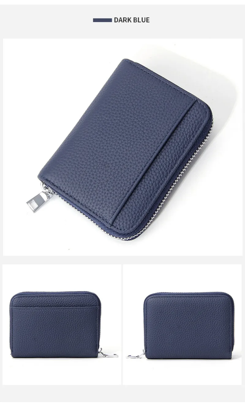 Women's RFID Blocking Card Holder Genuine Leather Japanese Style Multi-Slot Card Wallet Divided Compartment Zipper Coin Purse