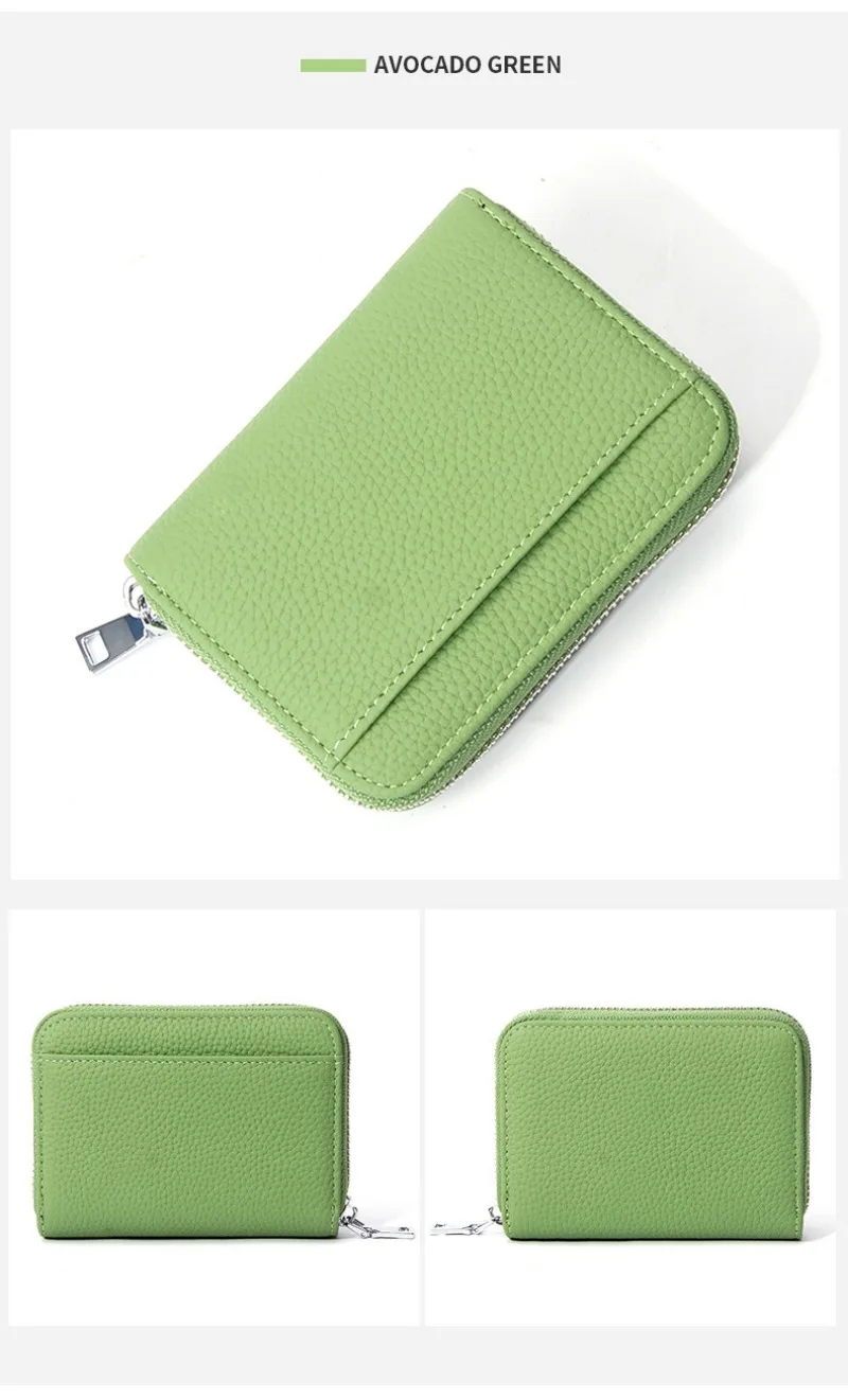 Women's RFID Blocking Card Holder Genuine Leather Japanese Style Multi-Slot Card Wallet Divided Compartment Zipper Coin Purse