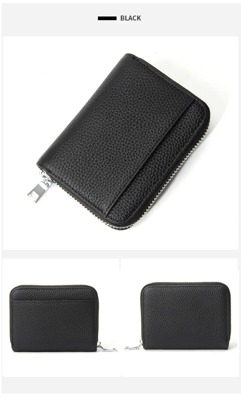 Women's RFID Blocking Card Holder Genuine Leather Japanese Style Multi-Slot Card Wallet Divided Compartment Zipper Coin Purse