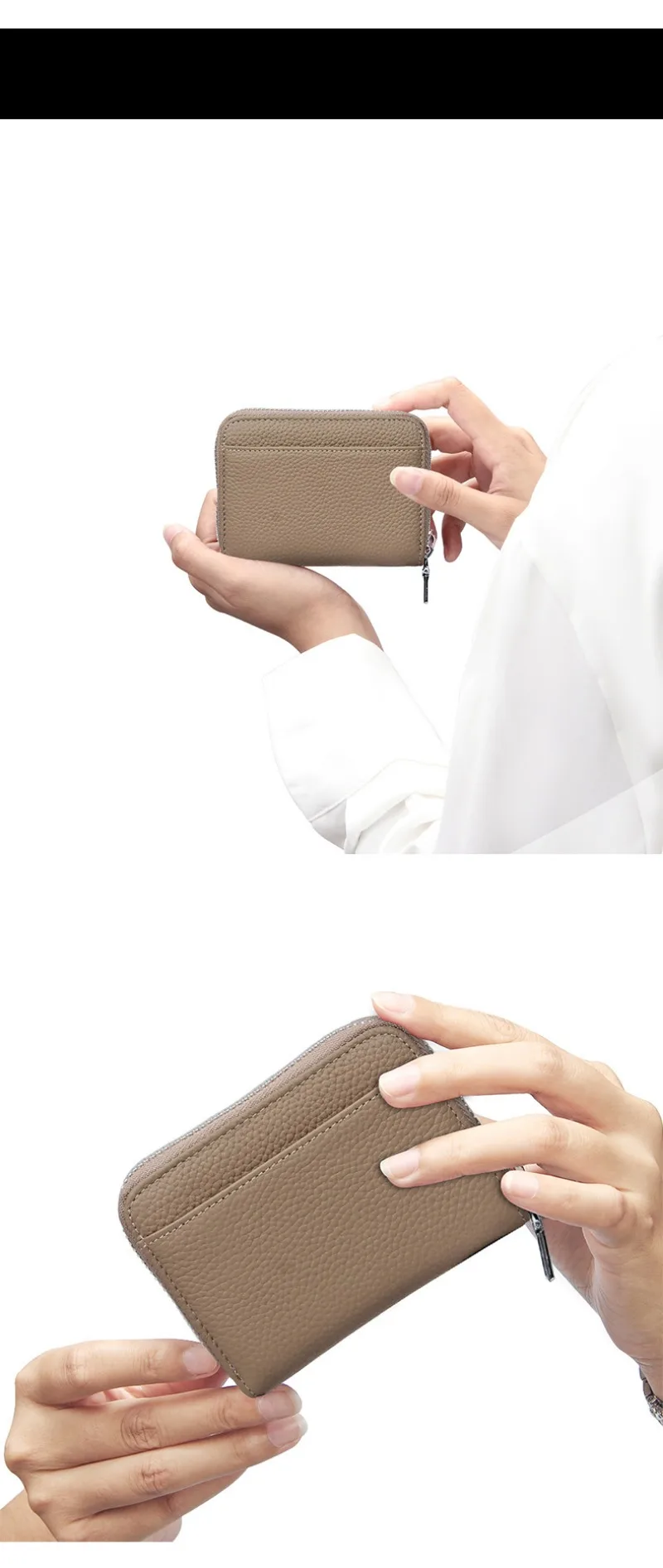Women's RFID Blocking Card Holder Genuine Leather Japanese Style Multi-Slot Card Wallet Divided Compartment Zipper Coin Purse