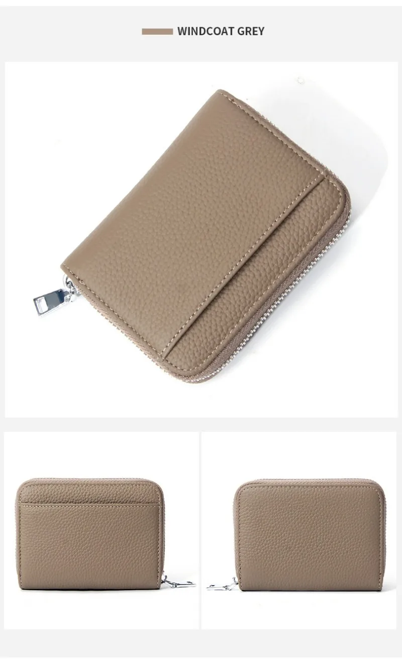 Women's RFID Blocking Card Holder Genuine Leather Japanese Style Multi-Slot Card Wallet Divided Compartment Zipper Coin Purse