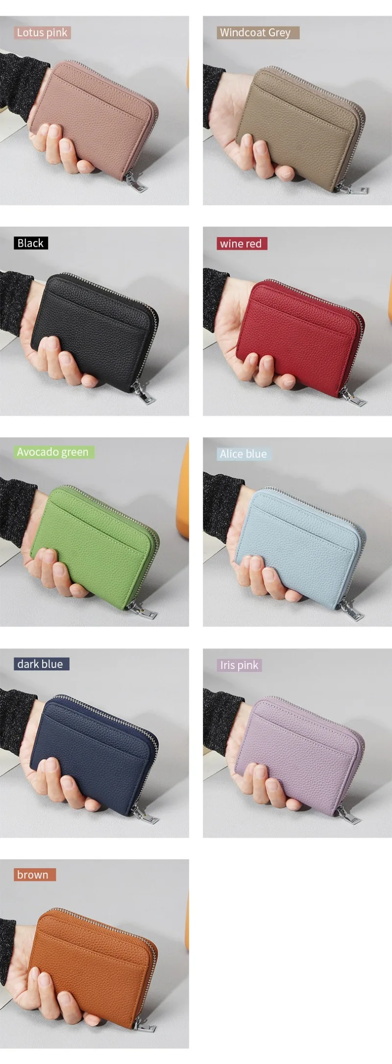 Women's RFID Blocking Card Holder Genuine Leather Japanese Style Multi-Slot Card Wallet Divided Compartment Zipper Coin Purse