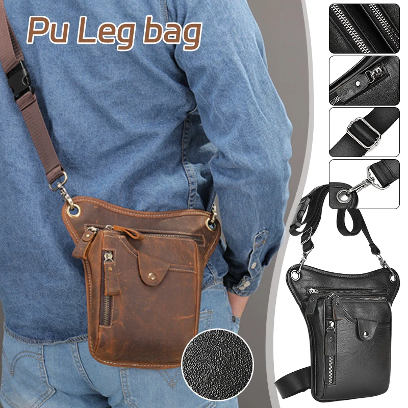 Vintage Pu Leather Waist Pack Drop Leg Bag Men Women Waterproof Motorcycle Hip Belt Thigh Bag Outdoor Bicycle Phone Cross Bag