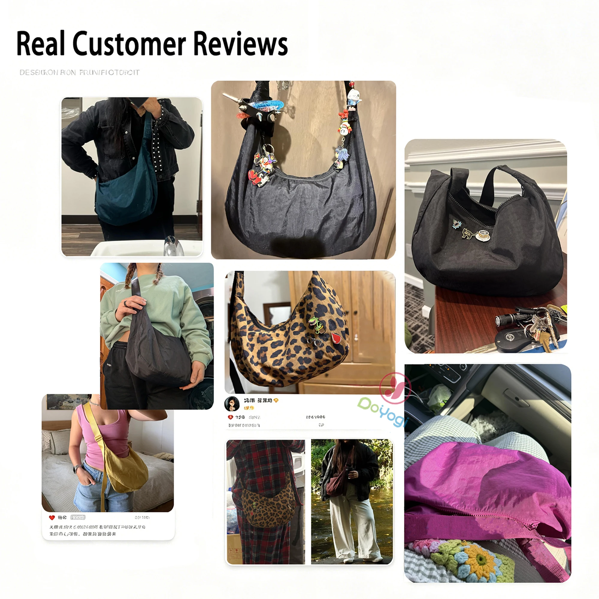 Nylon Medium Crescent Bag for Women Men,Crossbody Bag with Adjustable Strap&Dual Interior Zip Pocket Casual Daily Shoulder Bag