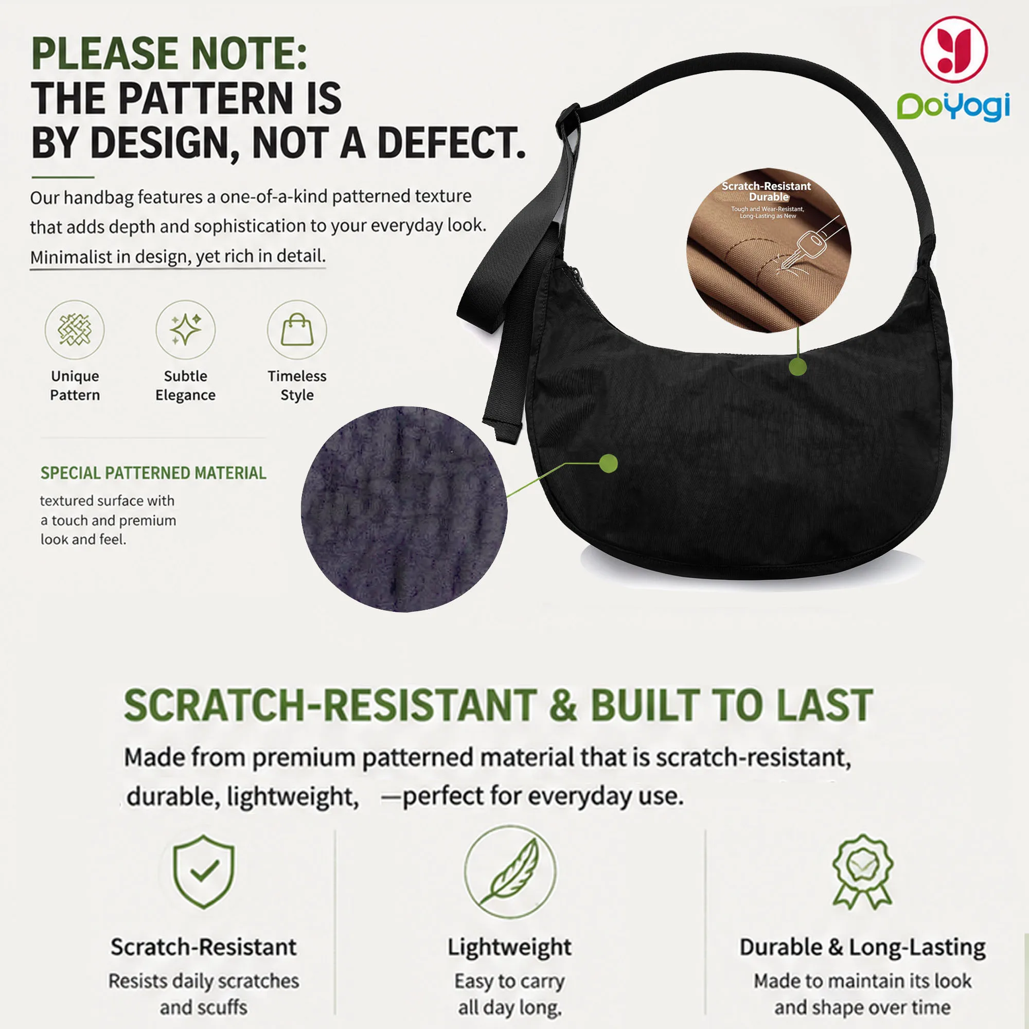 Nylon Medium Crescent Bag for Women Men,Crossbody Bag with Adjustable Strap&Dual Interior Zip Pocket Casual Daily Shoulder Bag