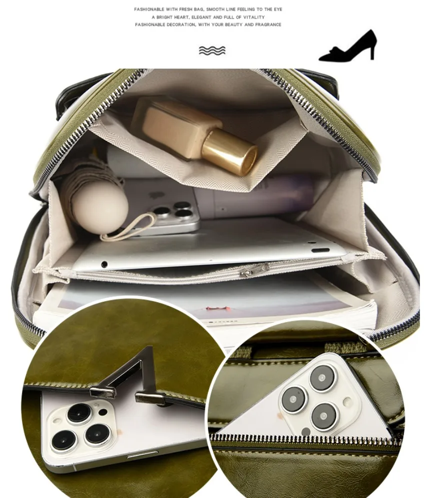 Designer Backpack Women Travel Bag Large Capacity Classic Backpack Oil Wax Leather PU Shoulder Bag Mochilas De Gran Capacidad