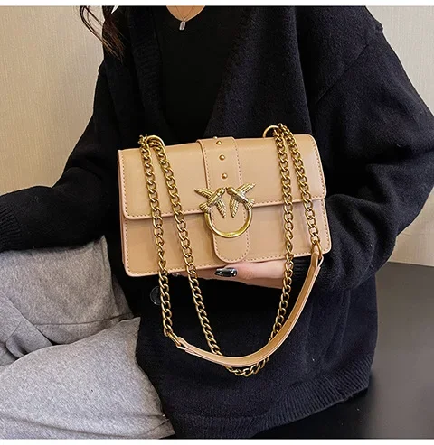 New Women Chain Crossbody Bag, European American Fashion Underarm Shoulder Bag, Vintage Metal Decor Small Square Purse for Daily
