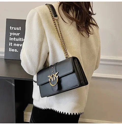 New Women Chain Crossbody Bag, European American Fashion Underarm Shoulder Bag, Vintage Metal Decor Small Square Purse for Daily