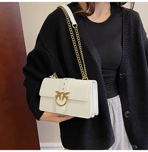 New Women Chain Crossbody Bag, European American Fashion Underarm Shoulder Bag, Vintage Metal Decor Small Square Purse for Daily