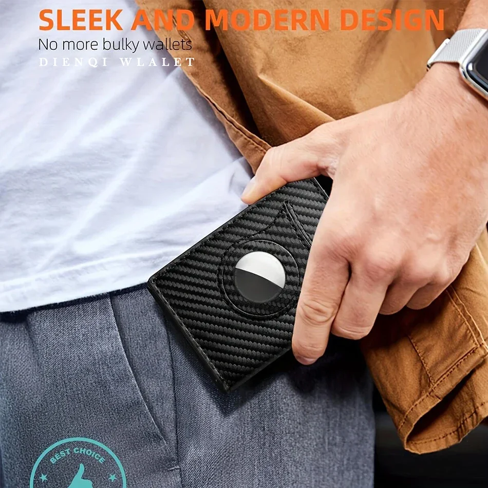 Rfid Credit Card Holder Men Wallets For Apple Airtag Carbon Fiber Bank Cardholder Case Small Smart Minimalist Wallet For Air Tag