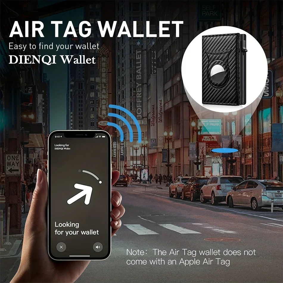 Rfid Credit Card Holder Men Wallets For Apple Airtag Carbon Fiber Bank Cardholder Case Small Smart Minimalist Wallet For Air Tag