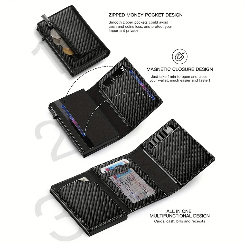 Rfid Credit Card Holder Men Wallets For Apple Airtag Carbon Fiber Bank Cardholder Case Small Smart Minimalist Wallet For Air Tag