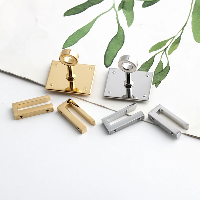1-5Sets Gold,Silver Stainless Steel Rectangle Eyelets Hanger Clasp Locks For Women DIY Handbags Shoulder Purse Bags Accessories