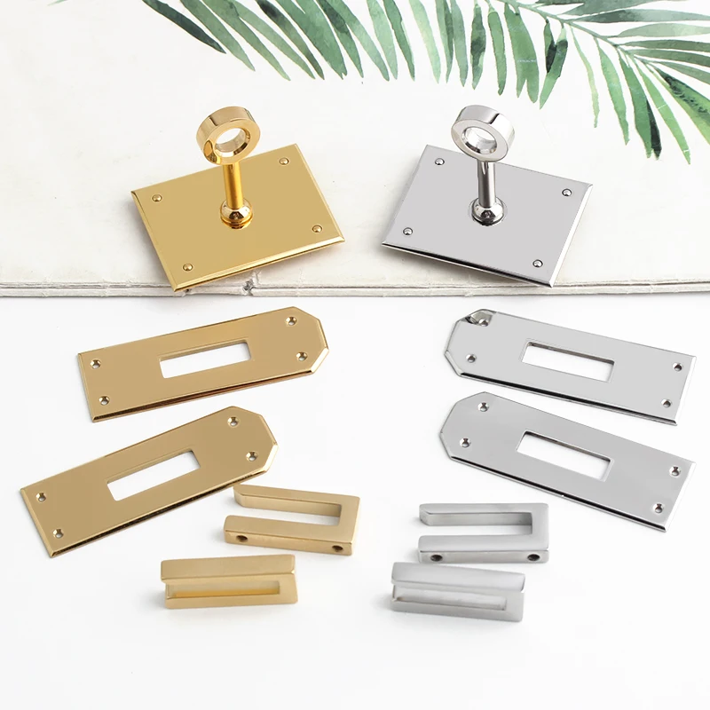 1-5Sets Gold,Silver Stainless Steel Rectangle Eyelets Hanger Clasp Locks For Women DIY Handbags Shoulder Purse Bags Accessories