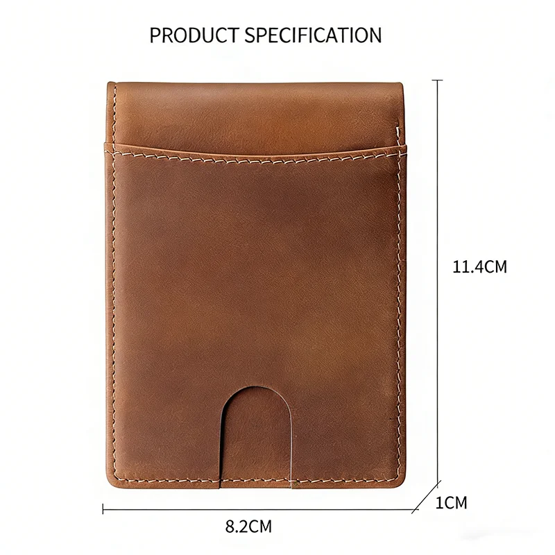 Men's Vintage Crazy Horse Leather Wallet Rfid Blocking Short Bifold Genuine Full Grain Cowhide Anti-Theft Card Holder Purse