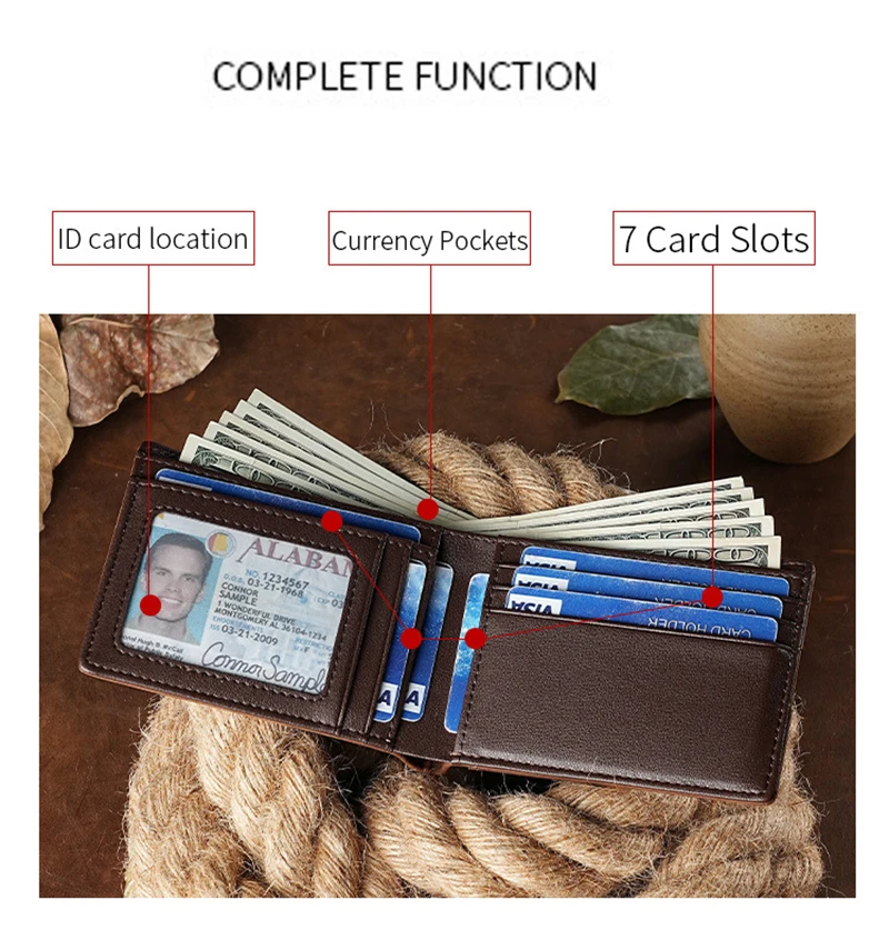 Men's Vintage Crazy Horse Leather Wallet Rfid Blocking Short Bifold Genuine Full Grain Cowhide Anti-Theft Card Holder Purse