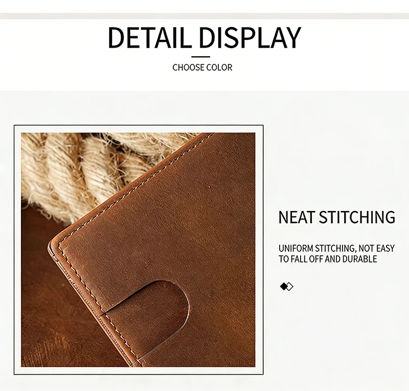 Men's Vintage Crazy Horse Leather Wallet Rfid Blocking Short Bifold Genuine Full Grain Cowhide Anti-Theft Card Holder Purse