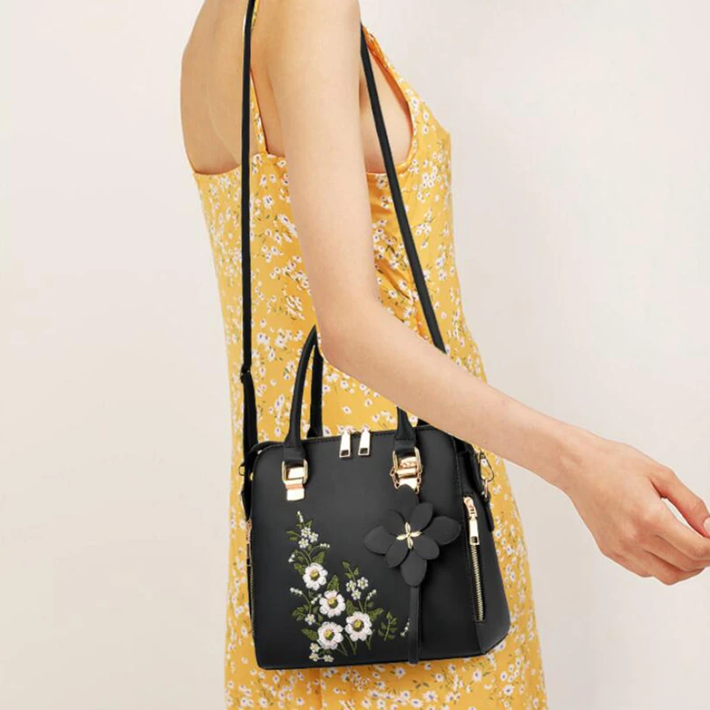 Yogodlns Luxury Embroidery Handbag For Women PU Leather Tassel Crossbody Bag Designer Handle Bag Brand Female Shoudler Bag bolso