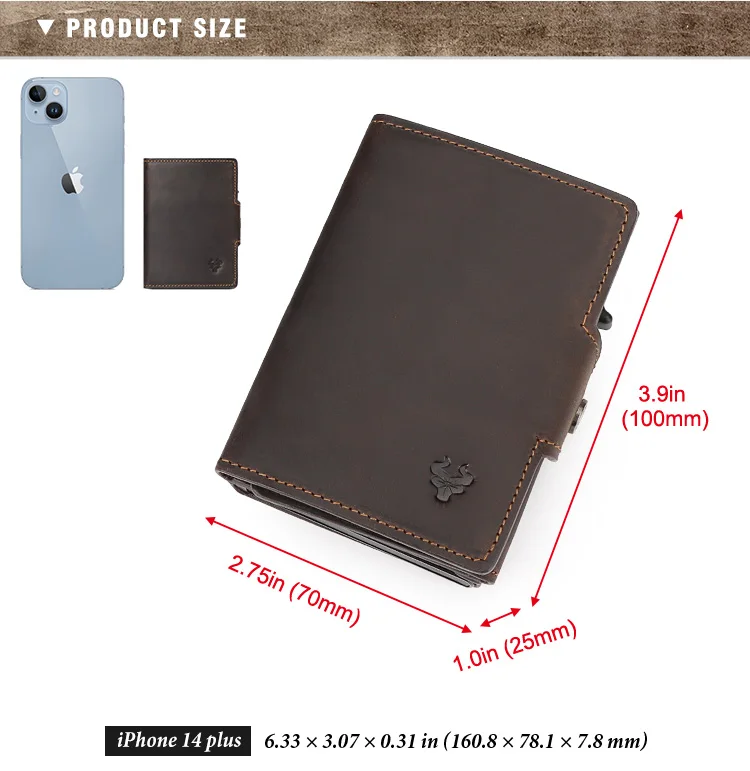 HUMERPAUL Men Card Holder with Money Pocket Crazy Horse Leather Pop Up Minimalist Wallet RFID Blocking Slim Metal Bank Card Case