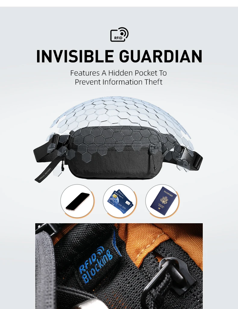 Mark Ryden Men's RFID Blocking Fanny Pack, Anti-theft Sling Bag, Lightweight Waist Pack for Travel, Hiking, Work