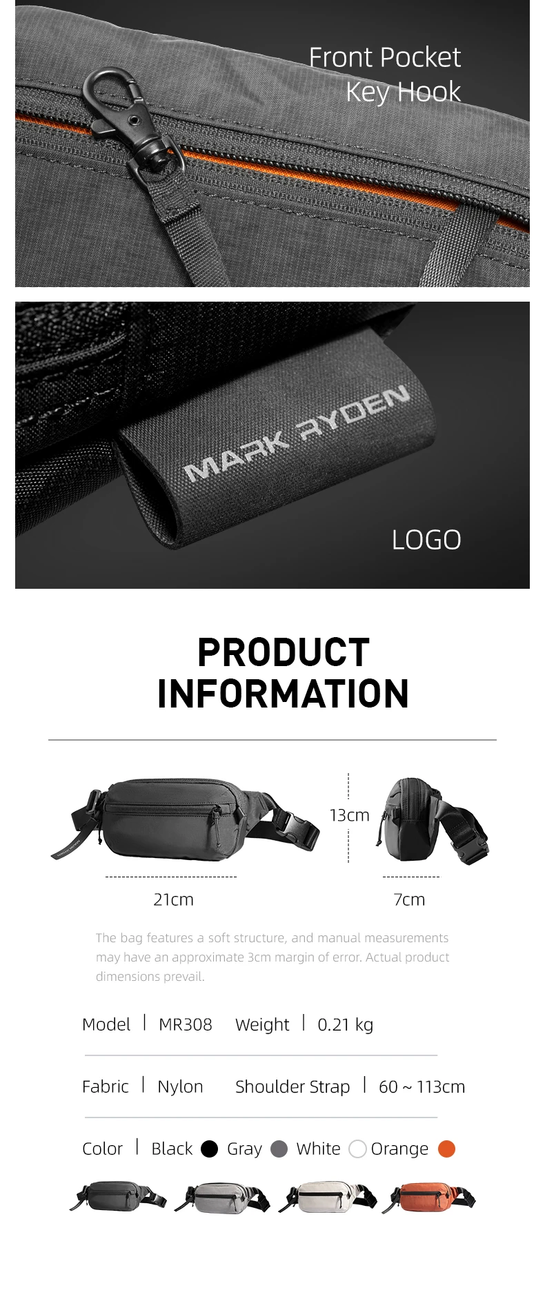 Mark Ryden Men's RFID Blocking Fanny Pack, Anti-theft Sling Bag, Lightweight Waist Pack for Travel, Hiking, Work
