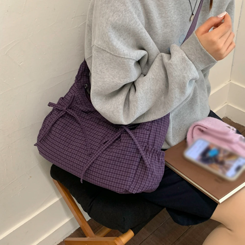 Korean-Style Retro Grid Single Shoulder Bag, Large Capacity, Versatile for School, Work, and Commuting, Unisex Design