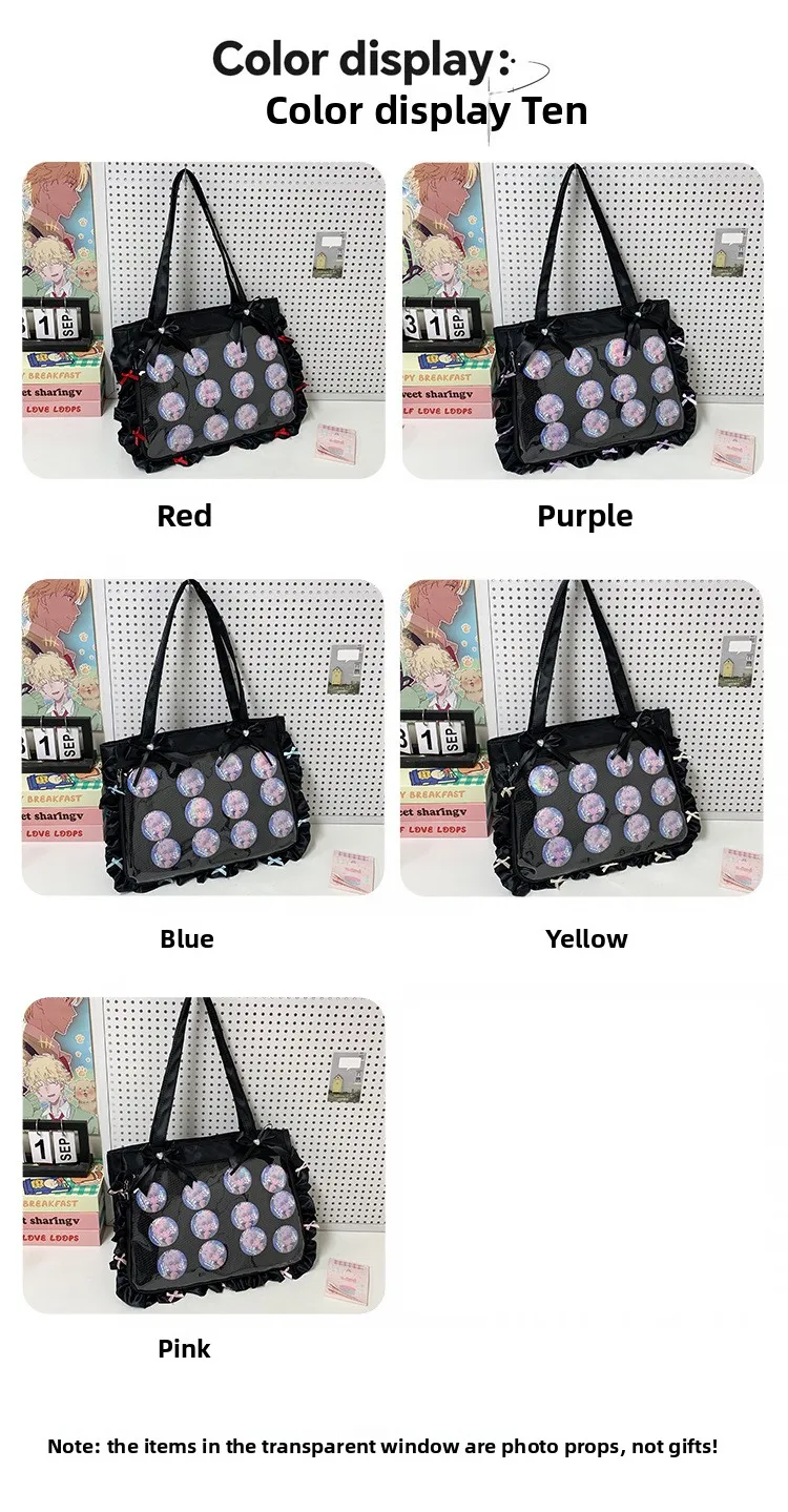 Japan Style Anime Messenger Bag Large Capacity Preppy Style Shoulder Bag with Bow Ribbon Women Handbag