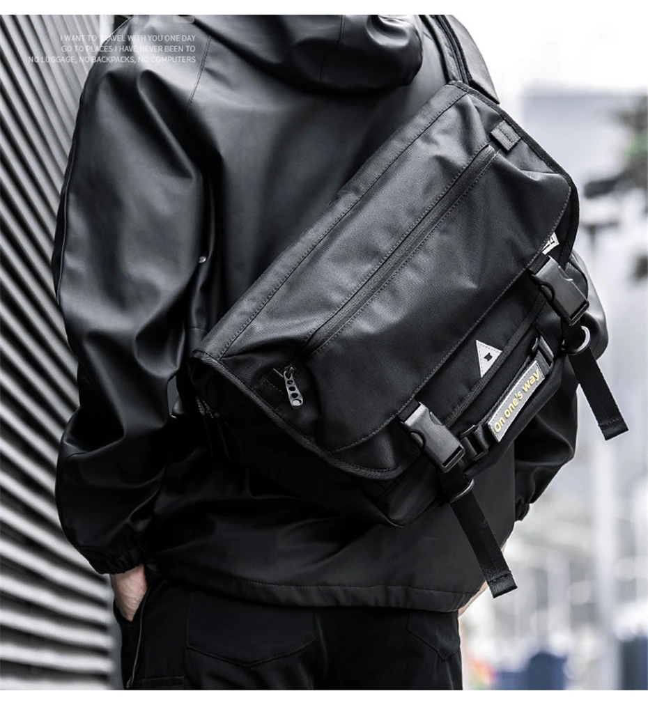 Men Messenger Bag Street Trendy Tactical Shoulder Waterproof Bags Hip Hop Streetwear Bag Oxford Bag
