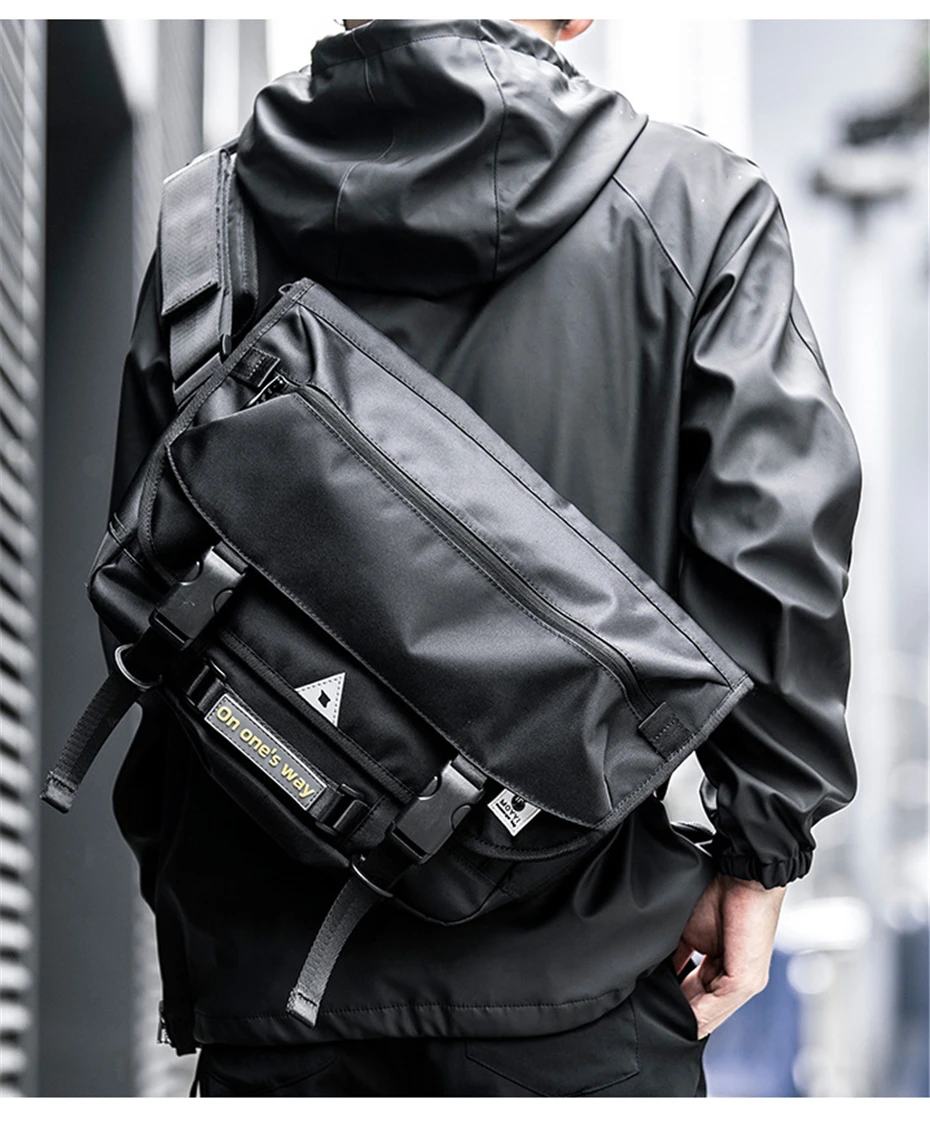 Men Messenger Bag Street Trendy Tactical Shoulder Waterproof Bags Hip Hop Streetwear Bag Oxford Bag