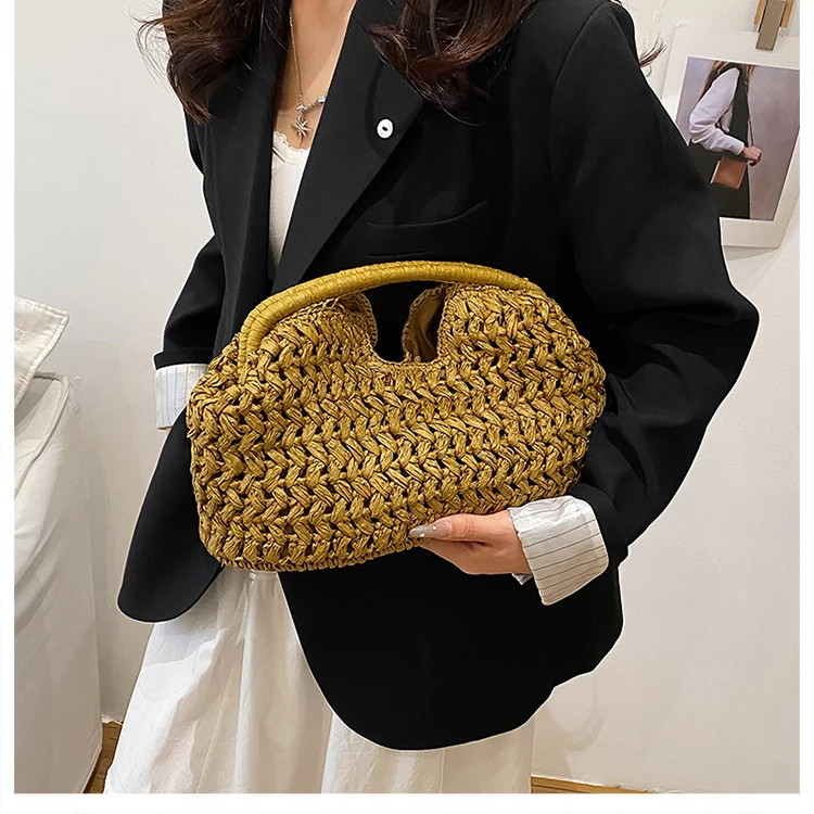 New Summer Beach Bag for Women Clutch Bag Luxury Designer Straw Bags Tote Handbag Fashion Woven Rattan Bags Female Travel Purse