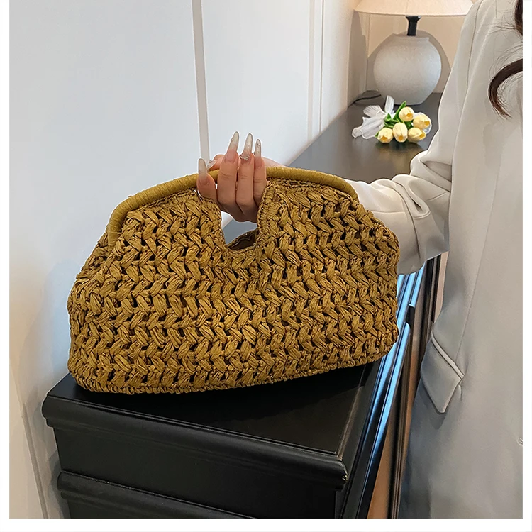 New Summer Beach Bag for Women Clutch Bag Luxury Designer Straw Bags Tote Handbag Fashion Woven Rattan Bags Female Travel Purse