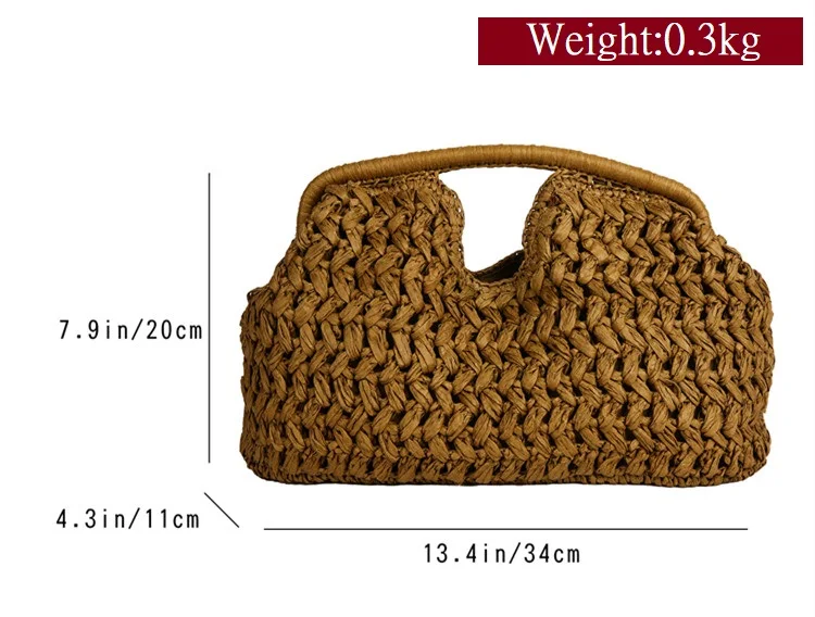 New Summer Beach Bag for Women Clutch Bag Luxury Designer Straw Bags Tote Handbag Fashion Woven Rattan Bags Female Travel Purse