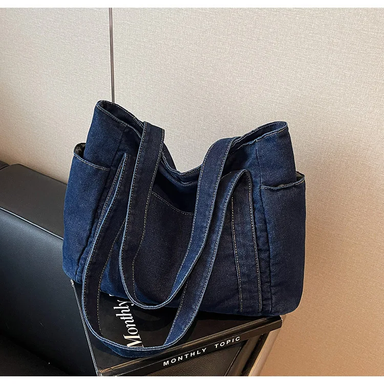 Denim Shoulder Bag Women Designer Mother Pack Large Capacity Luxury Crossbody Tote Bag Casual Jeans Handbag Multi-pocket Handbag