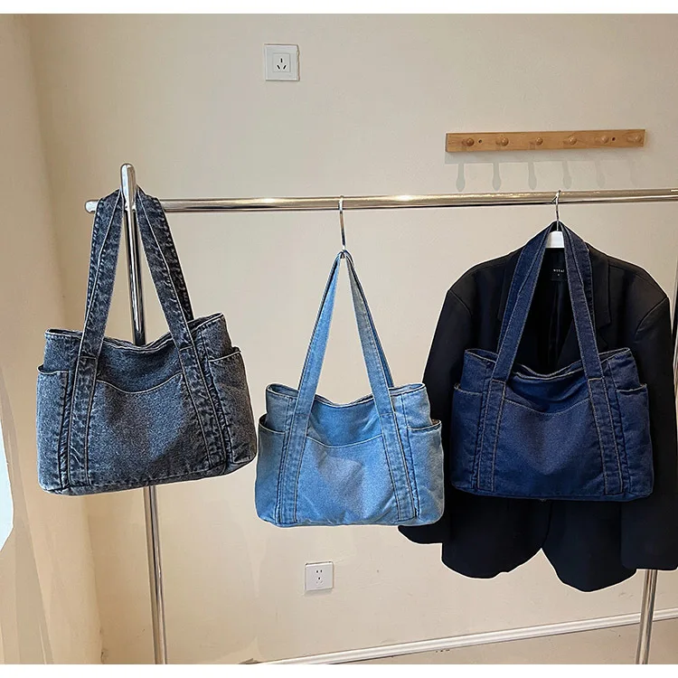 Denim Shoulder Bag Women Designer Mother Pack Large Capacity Luxury Crossbody Tote Bag Casual Jeans Handbag Multi-pocket Handbag