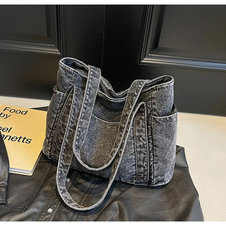 Denim Shoulder Bag Women Designer Mother Pack Large Capacity Luxury Crossbody Tote Bag Casual Jeans Handbag Multi-pocket Handbag